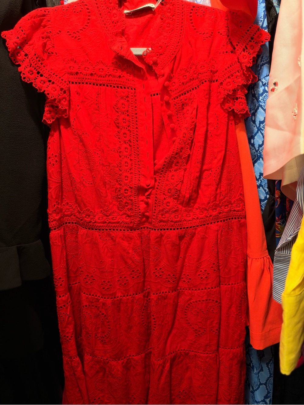 Alice + Olivia Vibrant Red Eyelet Lace Mini Dress